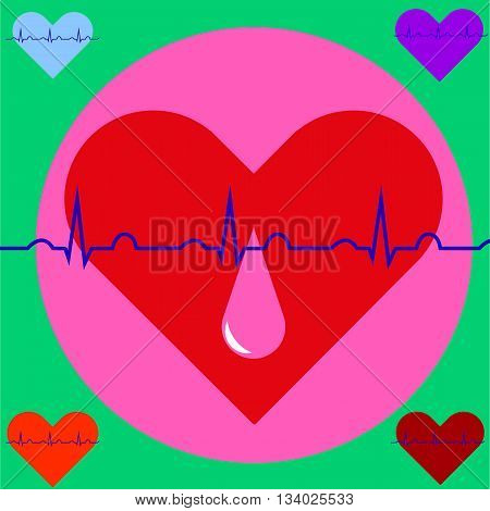 a drop of blood on the background of the heart and ECG, Blood Donor Day