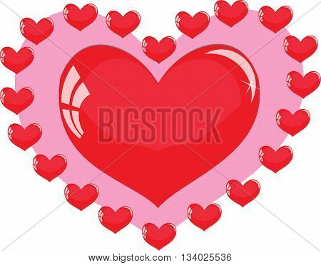 red heart on a pink background surrounded by little hearts