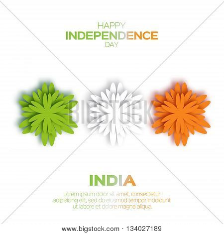 Origami Flower national tricolor Indian flag. Indian Independence Day. Celebration background. Republic Day. Paper cut design concept for 15th August. Applique Vector Illustration