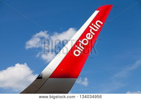 BERLIN / GERMANY - JUNE 3 2016: Airbus A 321-211 from air berlin stands on airport in schoenefeld berlin / germany at june 3 2016.
