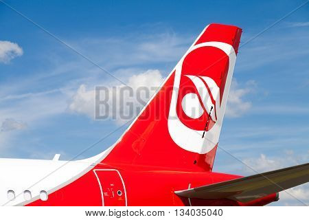 BERLIN / GERMANY - JUNE 3 2016: Airbus A 321-211 from air berlin stands on airport in schoenefeld berlin / germany at june 3 2016.