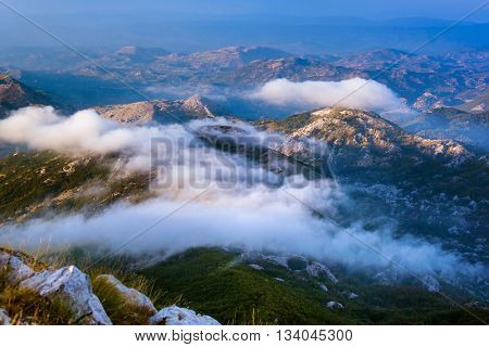 Lovcen Mountains National park at sunset in Montenegro