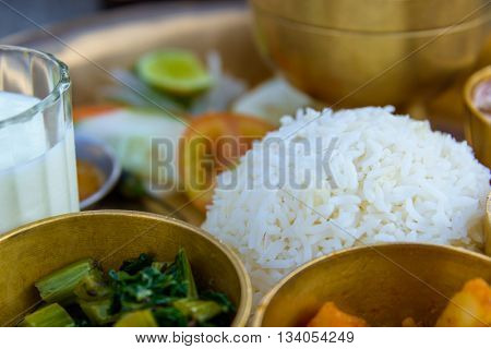 Traditional Nepalese thali in a restaurant
