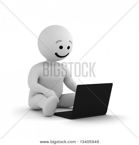 Sorriso buffo personaggio con portatile