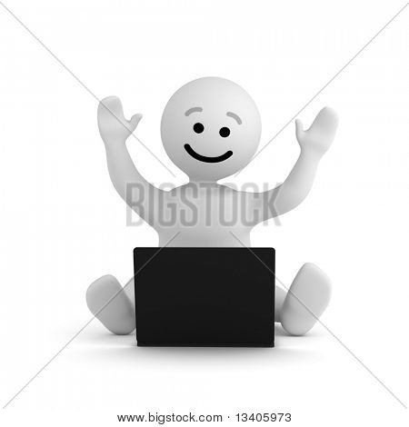 Sorriso buffo personaggio con portatile