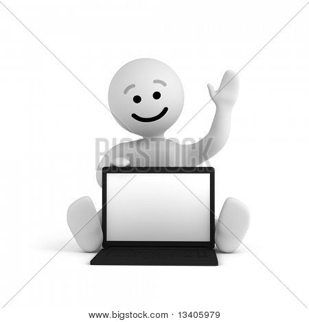 Sorriso buffo personaggio con portatile