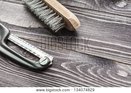 Tools On The Wooden Rustic Background