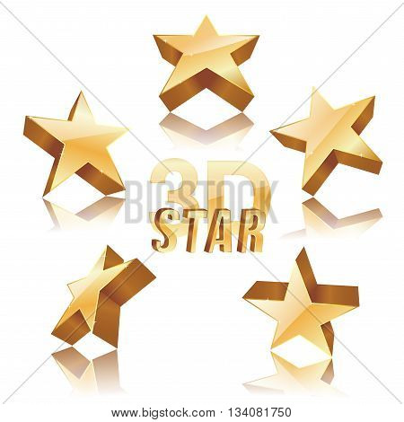 set of golden 3d stars on white background. vector illustration