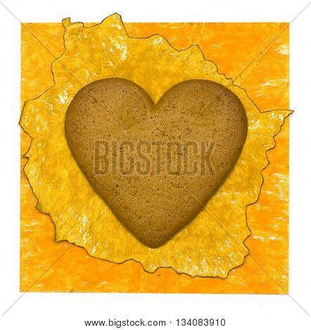 Yellow paper background with tasty cookies heart