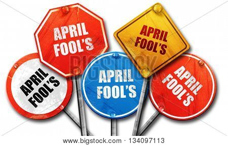april fool's, 3D rendering, rough street sign collection