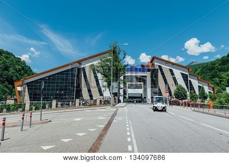 SOCHI, RUSSIA, JUNE 12, 2016: Gazprom Galaktika Center in Krasnaya Polyana