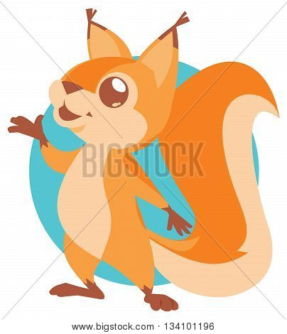 Vector illustration of cute squirrel pointing up