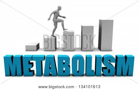 Metabolism 3D Concept  in Blue with Bar Chart Graph 3D Illustration Render