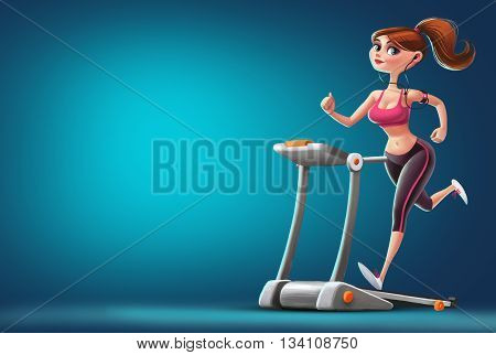 Girl running on the treadmill. character Illustration