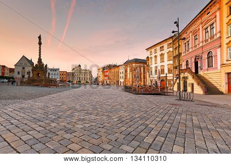 OLOMOUC, CZECH REPUBLIC - JUNE 05, 2016: One of the main squares in the old town of Olomouc, Czech Republic on June 05, 2016.