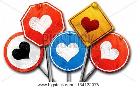 Hearts card background, 3D rendering, rough street sign collecti