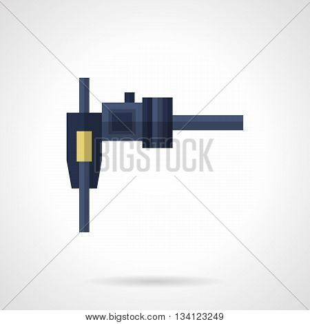 Blue mechanic meter gauge with handle and sliding head. Caliper, vernier. Tool to measure with high precision. Flat color style vector icon.