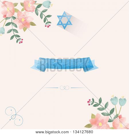 Jewish wedding invitation template. Hand drawn watercolor.