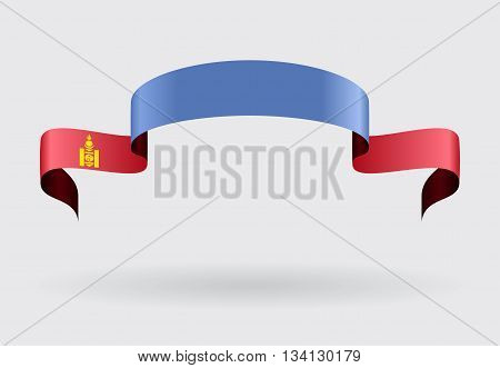 Mongolian flag wavy abstract background. Vector illustration.