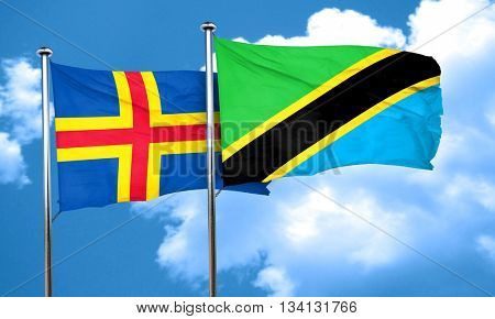 aland islands with Tanzania flag, 3D rendering
