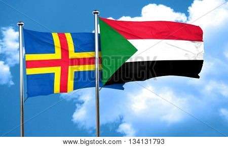 aland islands with Sudan flag, 3D rendering