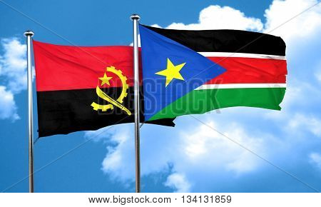 Angola flag with South Sudan flag, 3D rendering