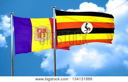 Andorra flag with Uganda flag, 3D rendering