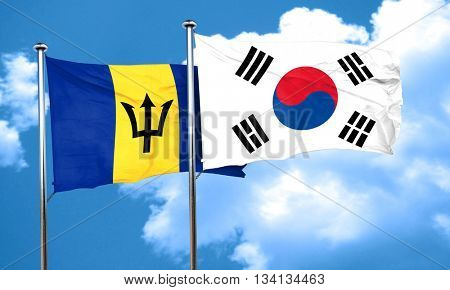 Barbados flag with South Korea flag, 3D rendering