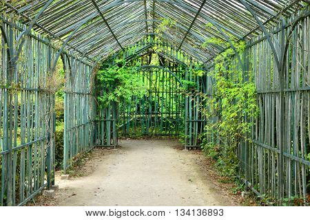 Versailles France - august 19 2015 : the Marie Antoinette estate in the parc of Versailles Palace. garden of Petit Trianon