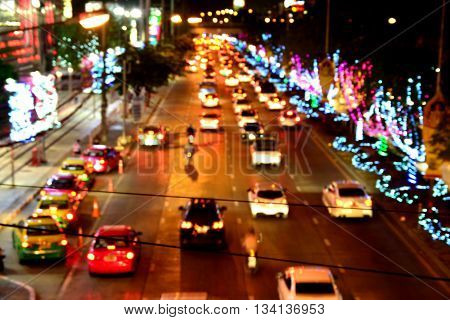 Blur of Traffic Jam at night in Thailand