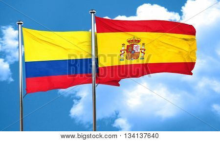 Colombia flag with Spain flag, 3D rendering