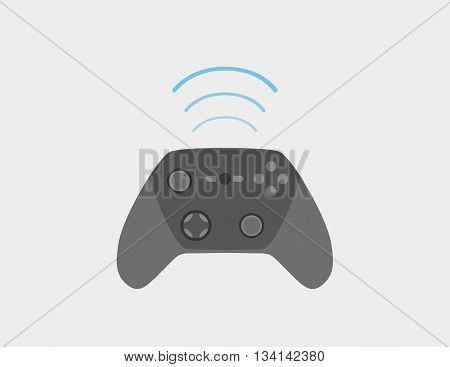 Wireless game controller flat style with blue wifi waves