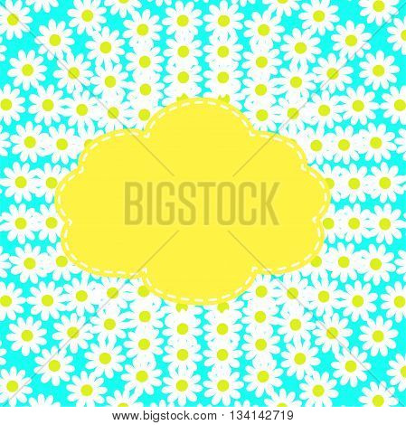 border of camomile flowers with place for text on a turquoise background