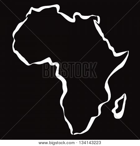 White Drawing map of Africa. Vector Illustration on Black Background