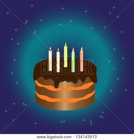 chocolate cake on a blue background with stars
