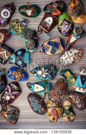 Various trinkets: talisman badge pendantpagan symbol sign.