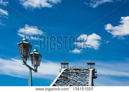 Detail of a bridge over the river Elbe in Dresden (Germany).