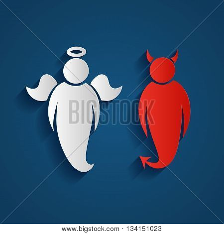 Vector illustration with white angel and red demon.