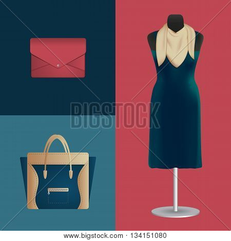 Vector illustration of dress and fashion accessories