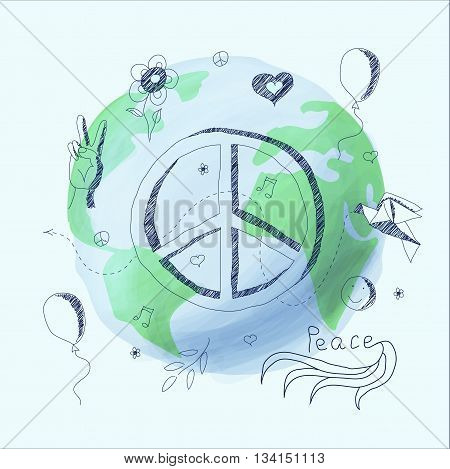 Vector illustration symbol of peace. Ballpoint pen drawing.