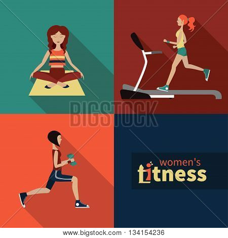 Vector icons on the topic of fitness for women
