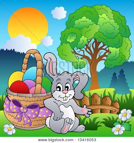 Jarní louka s Bunny a košík