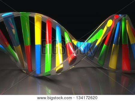 3D illustration colorful dna concept of genetic engineering or genetic modification.
