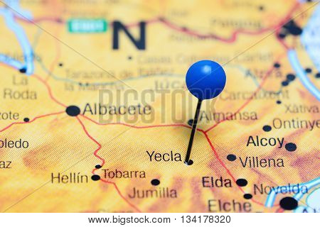 Yecla pinned on a map of Spain