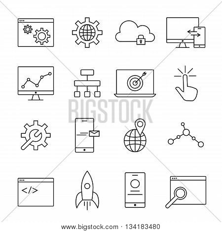 seo and web development icon set thin line design.