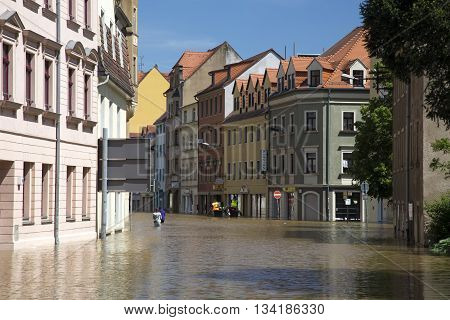 MEISSEN, GERMANY - JUNE 5, 2013: Flooding in Meissen