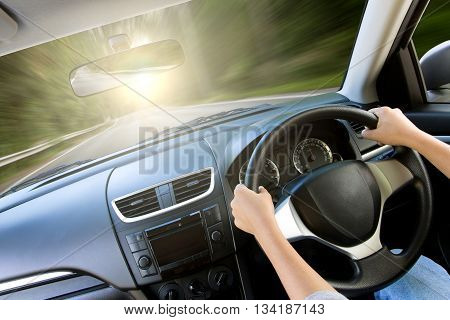hand control car steering movement speed on rural road
