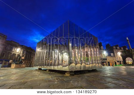 ABERDEEN - MAY 27 2016: The Mirrored Pavillion in the Castle Gate for Visual Art and Design Festival in Aberdeen Scotland on 27th May 2016