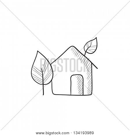 Eco-friendly house vector sketch icon isolated on background. Hand drawn Eco-friendly house icon. Eco-friendly house sketch icon for infographic, website or app.