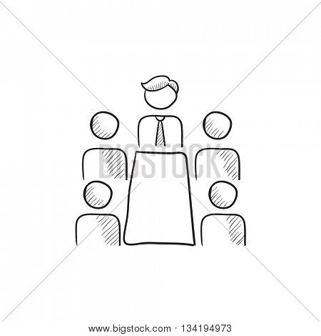 Business meeting in the office vector sketch icon isolated on background. Hand drawn Business meeting in the office icon. Business meeting in the office sketch icon for infographic, website or app.